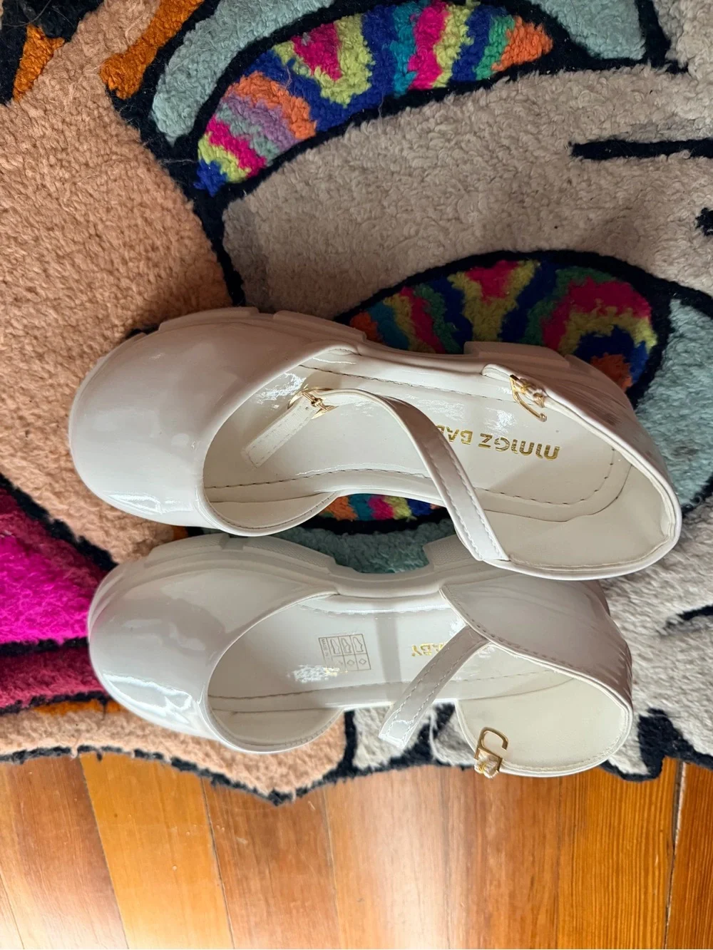 Girls white high chunky heel